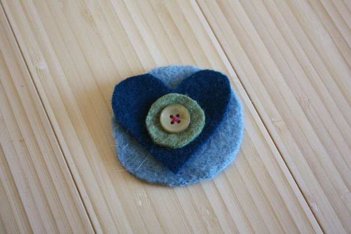 Felted Wool Sweater Blue Heart Hair Clip/Pin