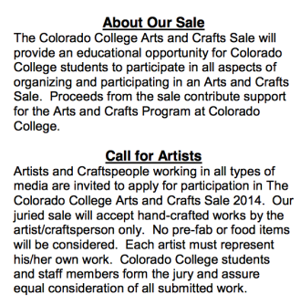 Colorado College arts and craft fair 2014 plaidypus call to artists and about sale